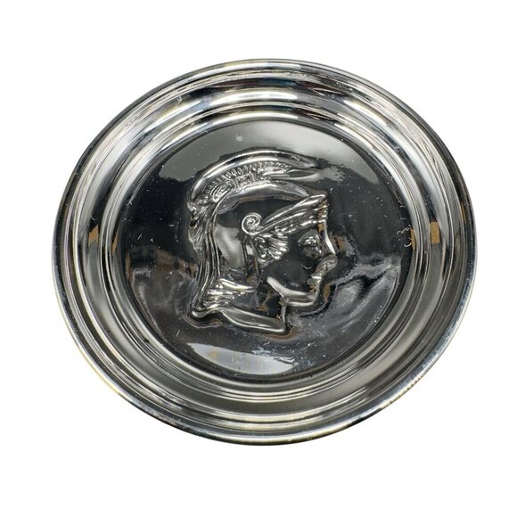 MCM Kimiko Silver Glass Tone Metal Coasters Guardian Crest Barware Set 4 Japan - Picture 2 of 12